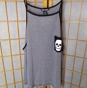 Striped B&W Skull Pocket Tank Top Plus Size xxxl